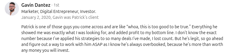 Gavin Dantez LinkedIn recommendation